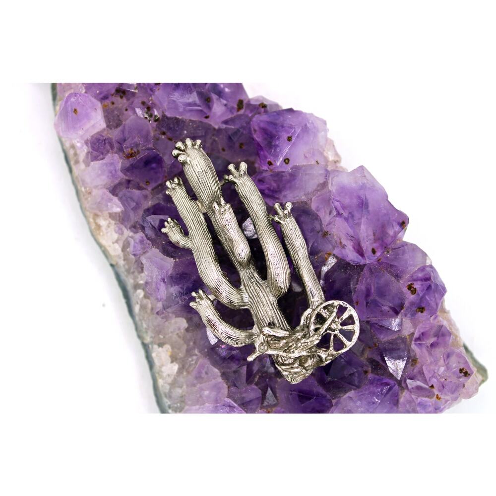 Silver Tone Southwest Cactus and Roadrunner Brooch